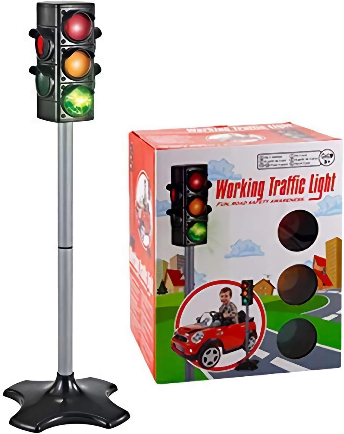 Children Traffic Light Kids Traffic Lamp Toy Stoplight Traffic & Crosswalk Signal with Light & Sound - 4 Sided, Over 2 Feet Tall