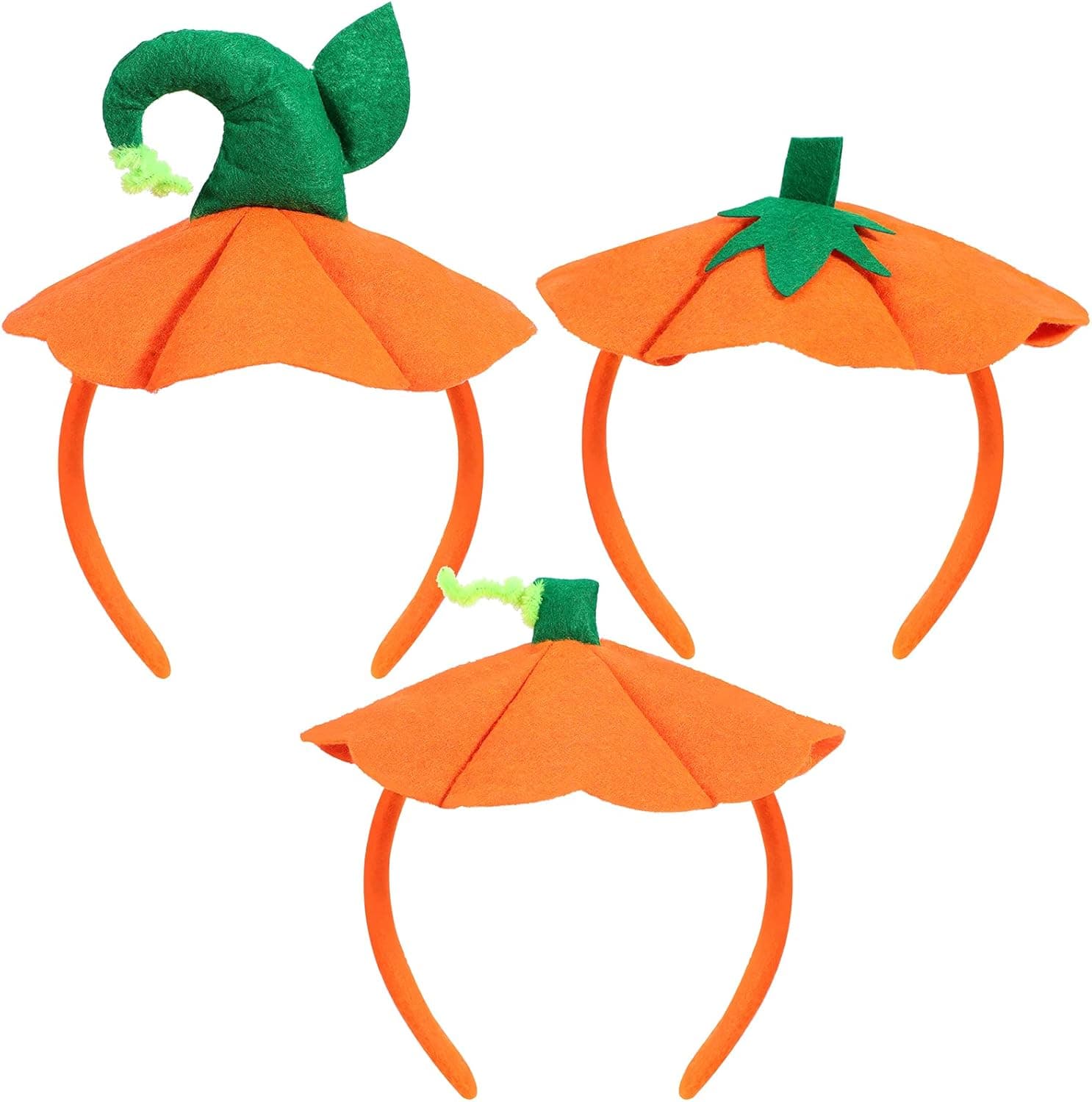 WILLBOND 3 Pieces Halloween Pumpkin Headbands Halloween Costume Pumpkin Hairbands Elastic Pumpkin Hat Headwear for Halloween Party Supplies
