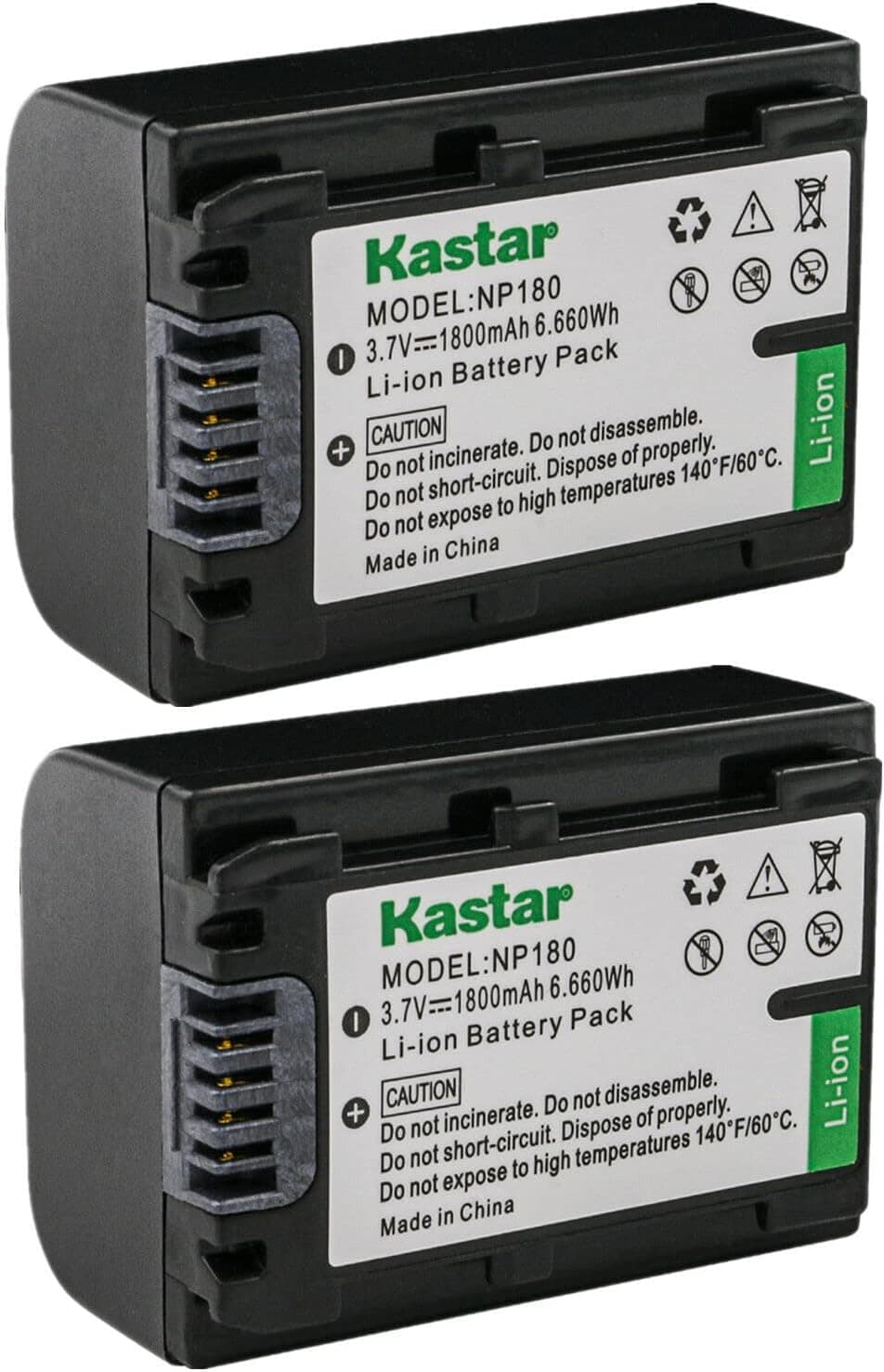 Kastar 2-Pack 3.7V 1800mAh Battery Pack Replacement for Ordro NP-180 NP180 Battery, ORDRO HDR-AE8 UHD 1080P 60FPS DV Camera IR Night Vision Camera