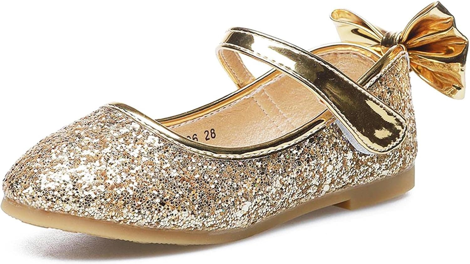 PPXID Girl's Shiny Sequins Sweet Bowknot Flat Shoes Princess Pumps