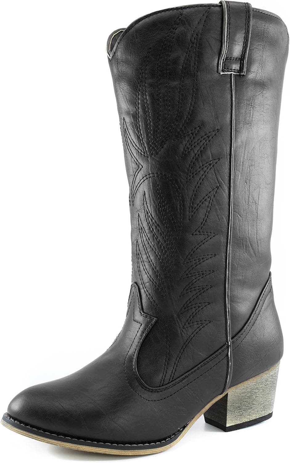 DailyShoes Women's Embroidered Legend Pointed Toe Pull up Zipper Mid Calf Western Cowboy Boots Knee High Boot