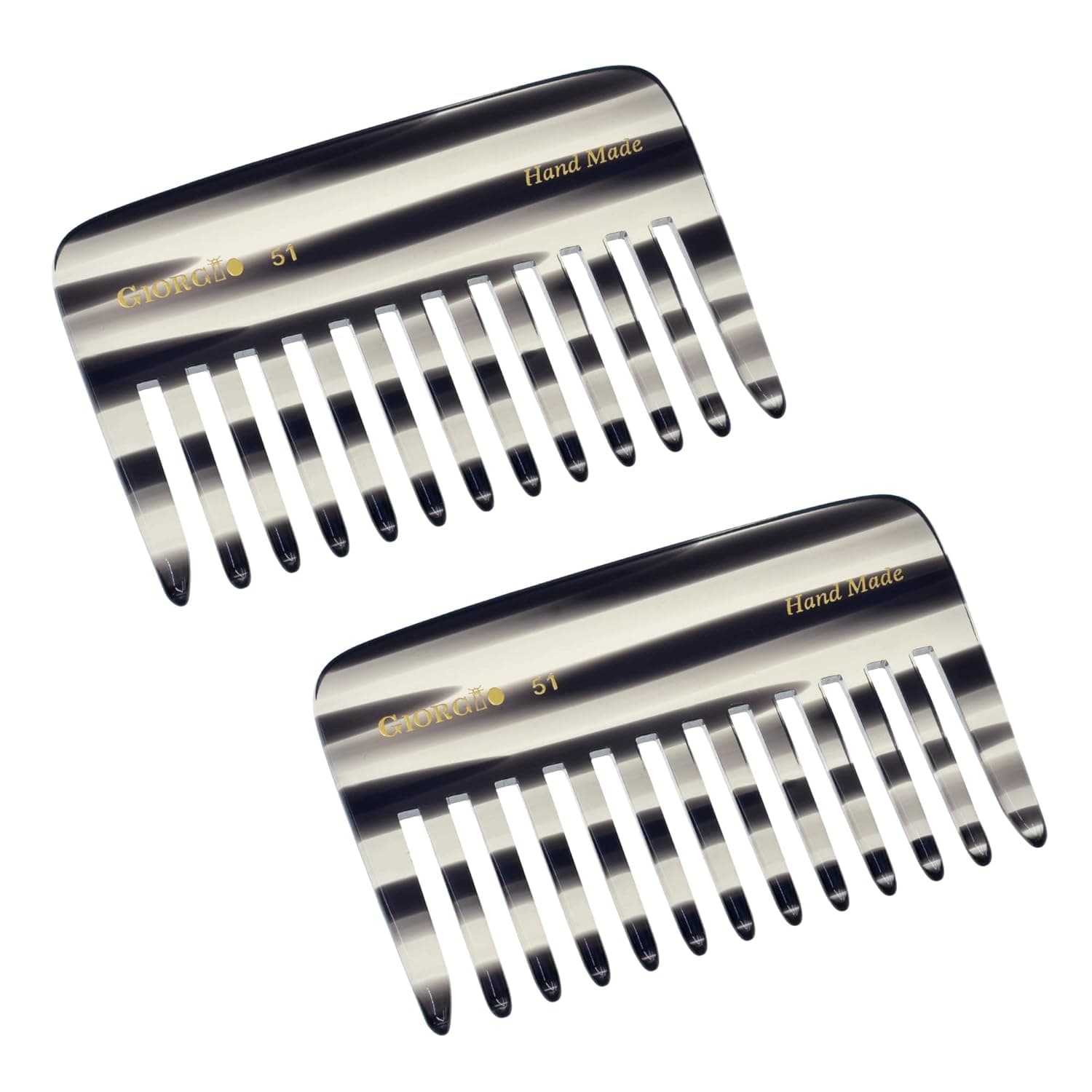 Giorgio G51 Graphite Small Travel Purse Hair Detangling Comb, Wide Teeth Pocket Comb for Thick Curly Wavy Hair. Hair Detangler Comb For Wet and Dry Everyday Care. Handmade of Cellulose, Saw-Cut Hand Polished (2 Pack)