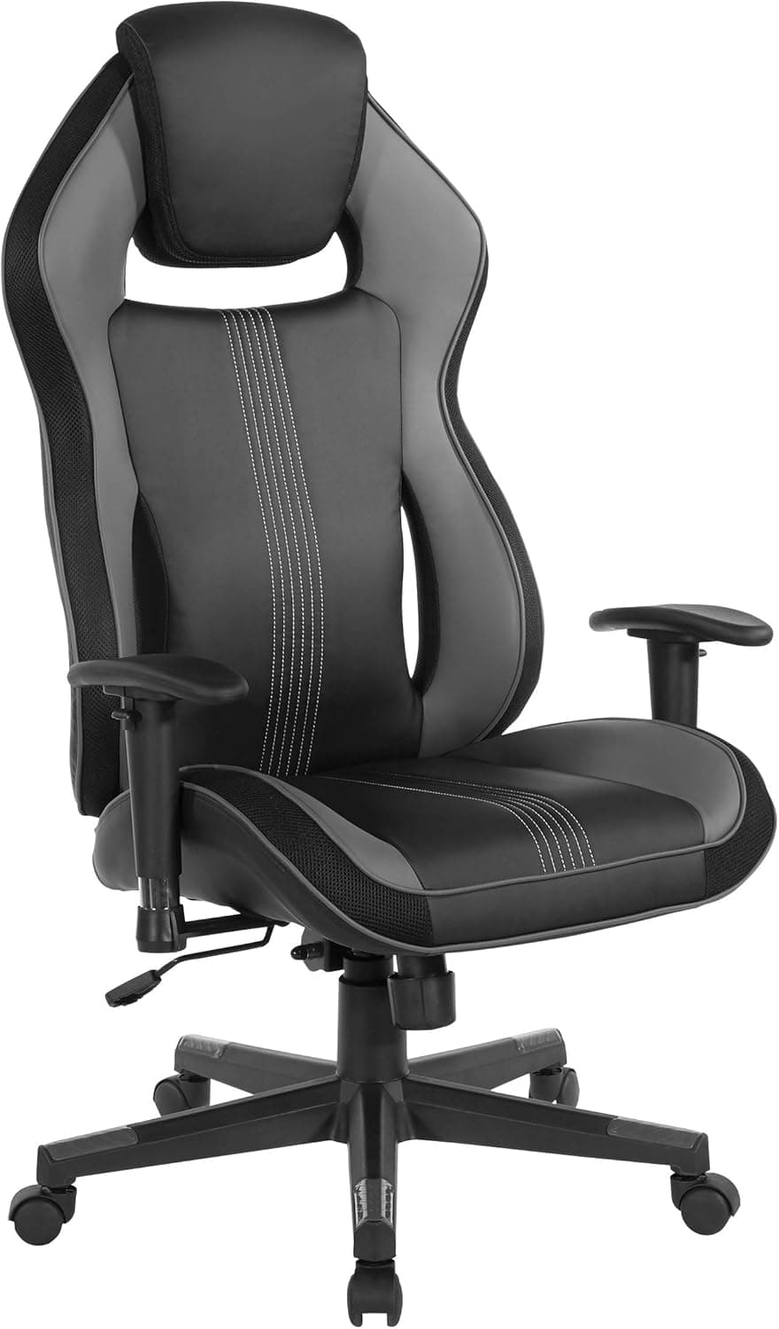 OSP Home Furnishings BOA II Ergonomic Adjustable High Back Gaming Chair with Thick Padded Coil Spring Seat, Built-in Lumbar Support and Headrest, Black with Grey Accents