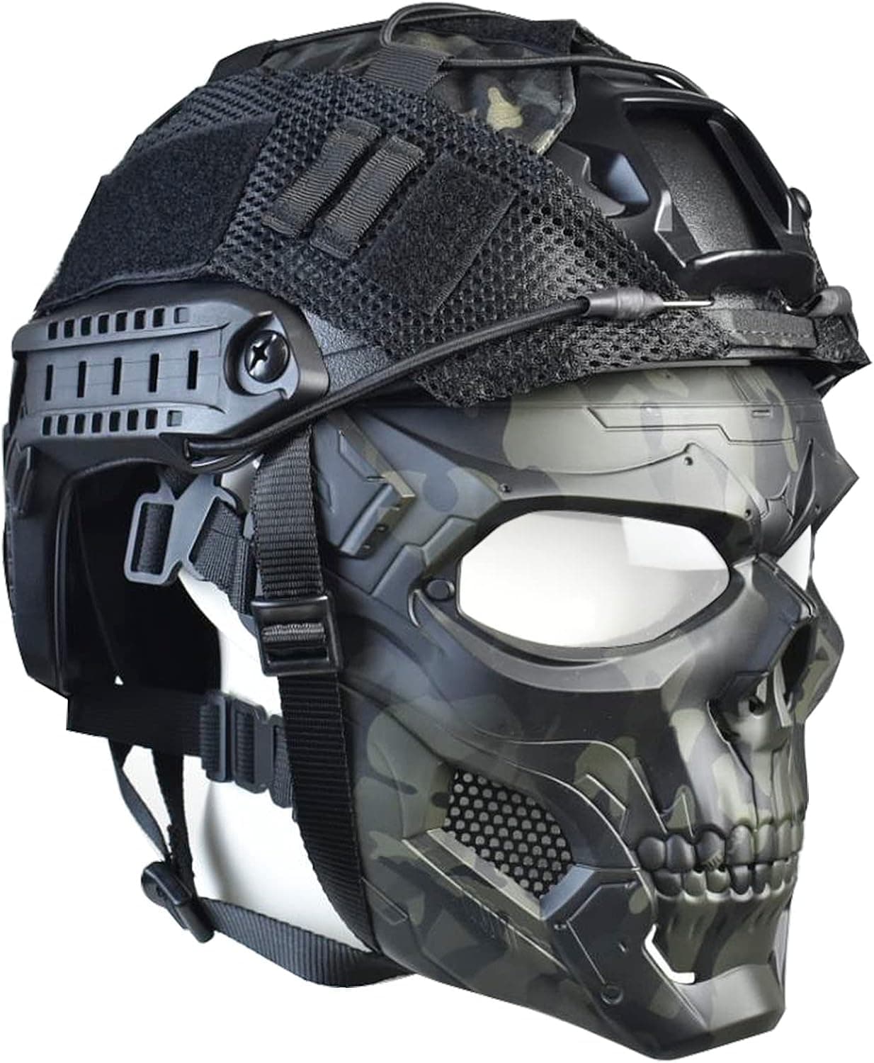 JFFCESTORE Tactical Mask Protective Full Face Clear Goggle Skull mask Dual Mode Wearing Design Adjustable Strap
