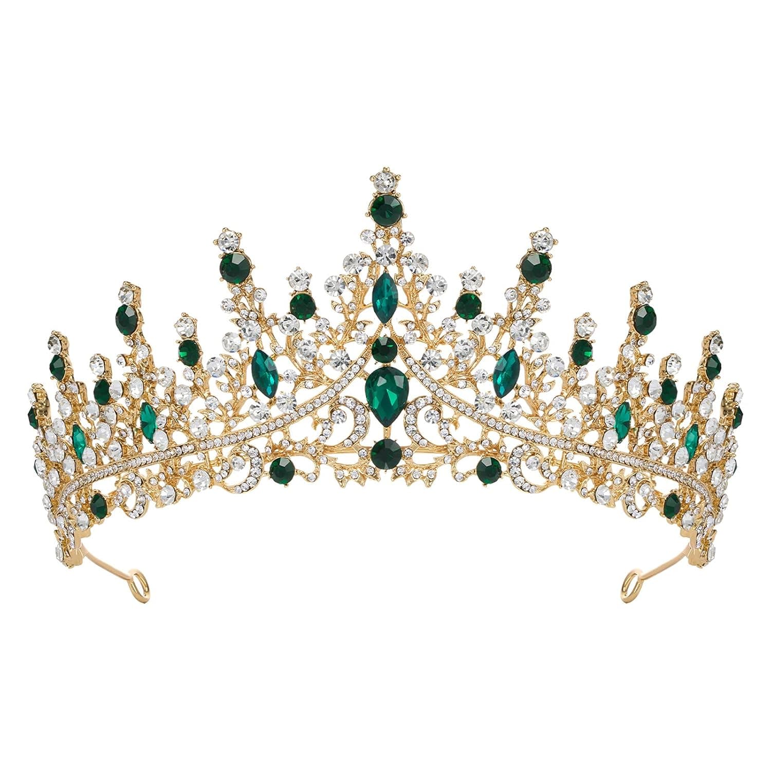 SWEETV Green Gold Tiara Crown for Women Girls,Queen Crown Princess Diadem,Crystal Hair Accessories for Quinceanera Pageant Prom Birthday,Audrey