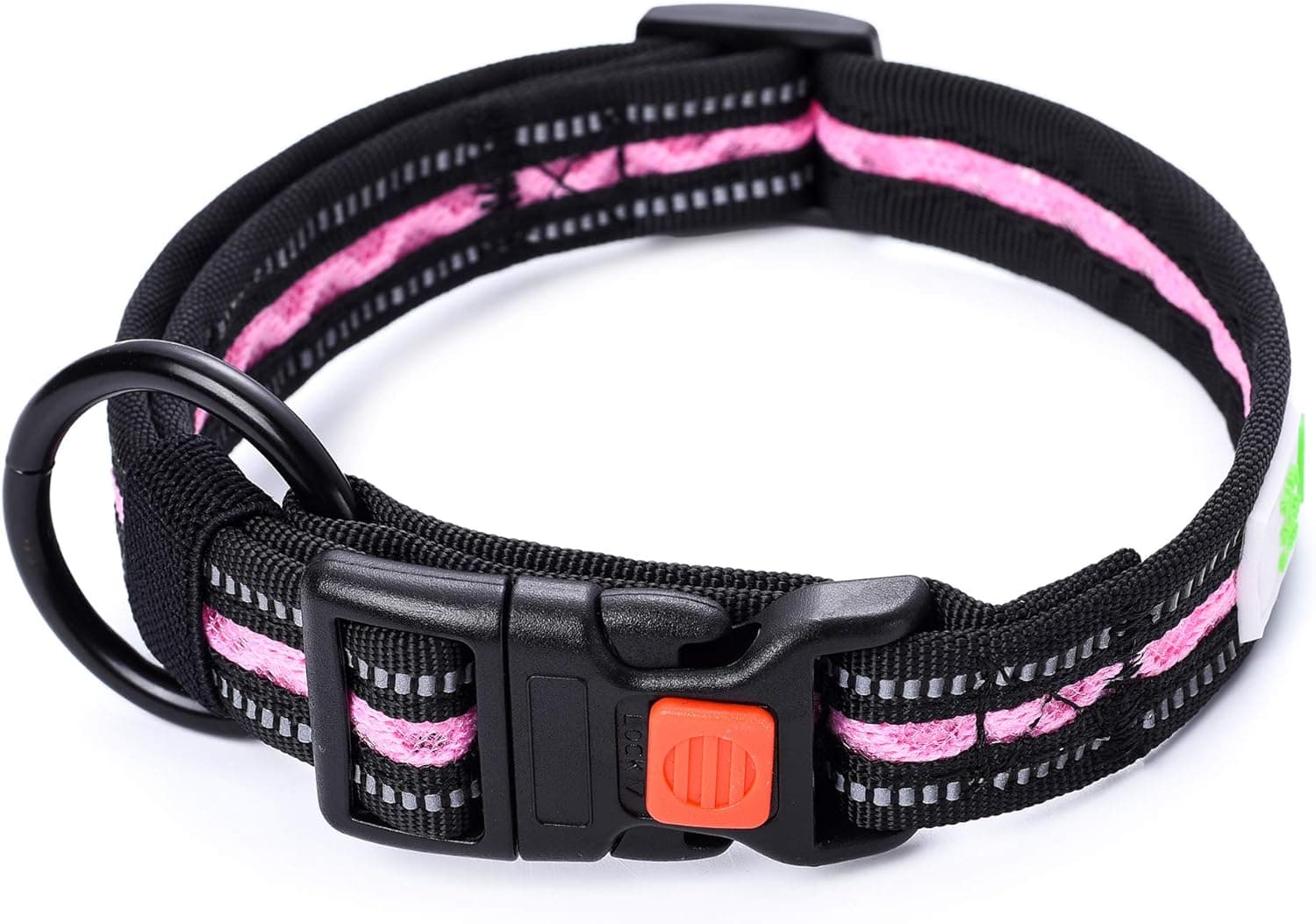 Mile High Life | Soft Mesh Buckle Collar | Nylon Reflective Dog Collar | Wave Pattern(Pink Large Neck 15"-19" -55 lb)
