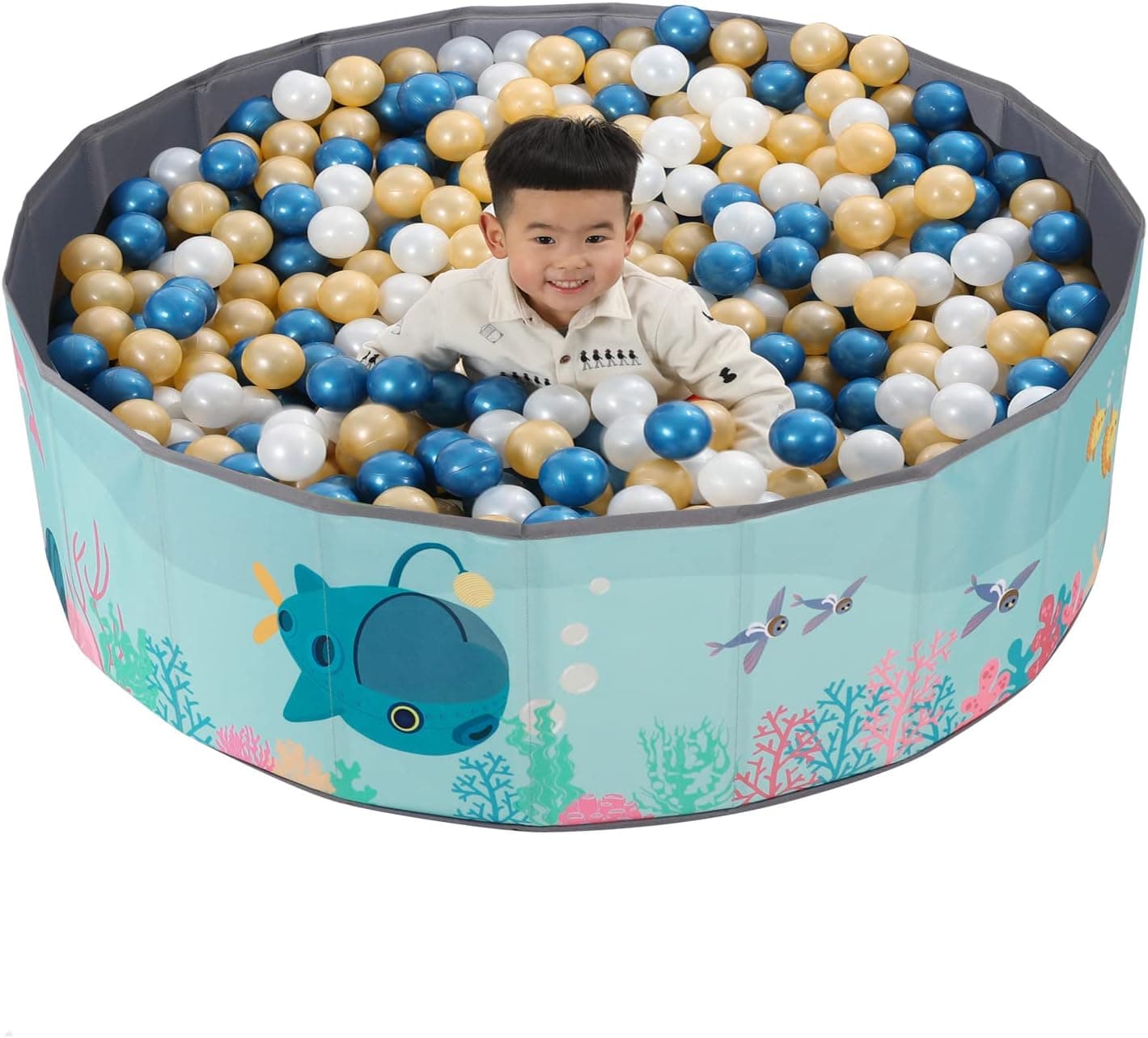 LimitlessFunN Kids Ball Pit Foldable Double Layer Oxford Cloth Play Ball Pool with Storage Bag (Balls Not Included) Playpen for Baby Toddlers (48 Inch, Large, Under The Sea)