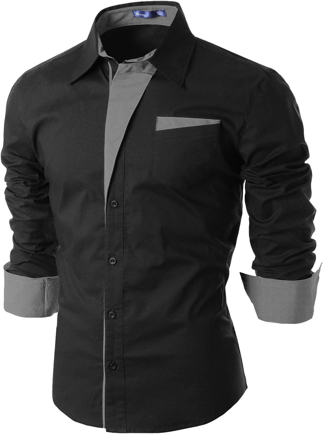 Doublju Mens Dress Shirt with Contrast Detail BLACK (US-XL)