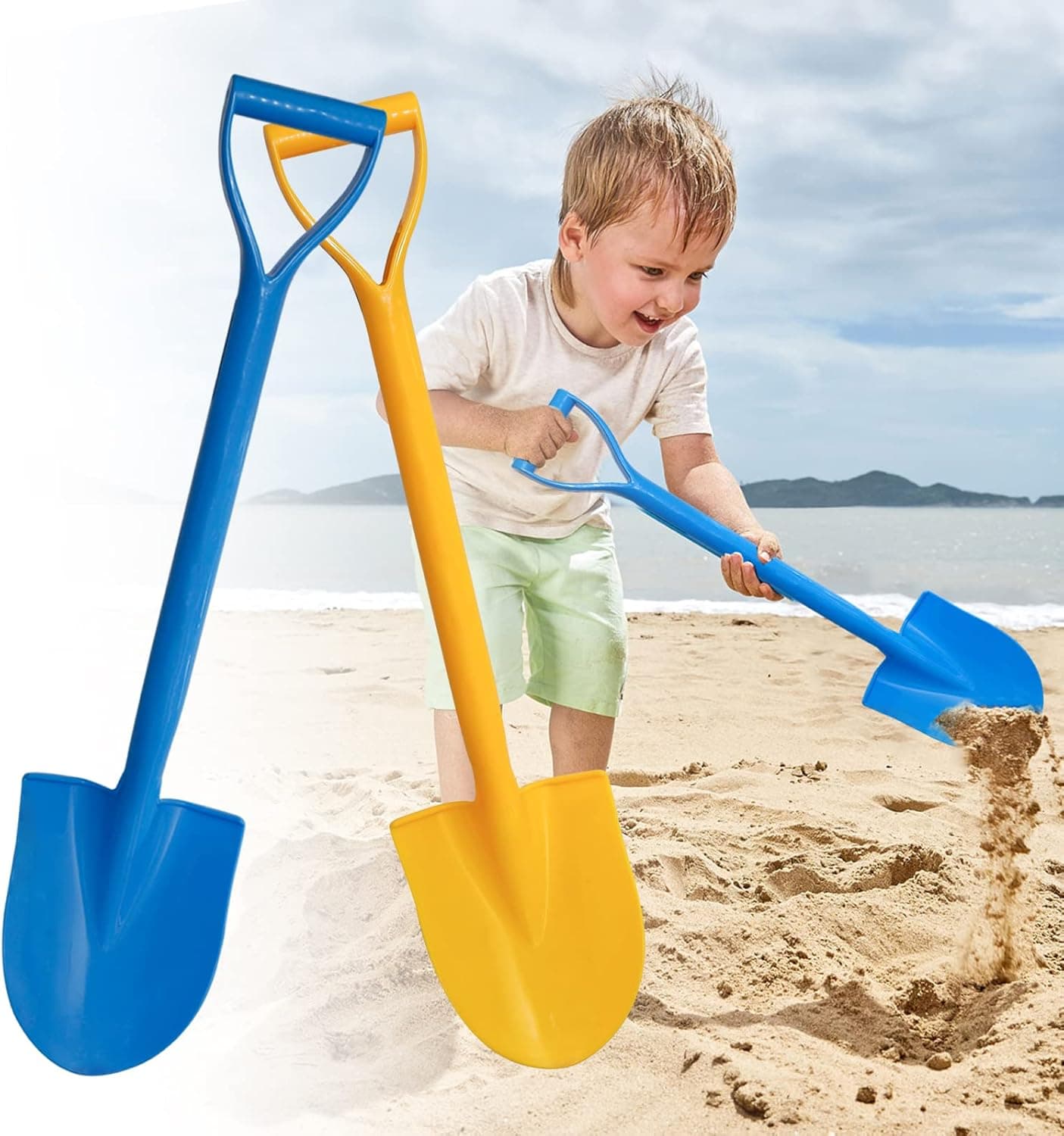Holady Beach&Snow Shovels - Large Size 25 Inch Beach Shovels for Kids, Heavy Duty Plastic, Shovel Toys with Handle for Digging Sand and Beach Fun Gift Set Bundle(2 Pack)