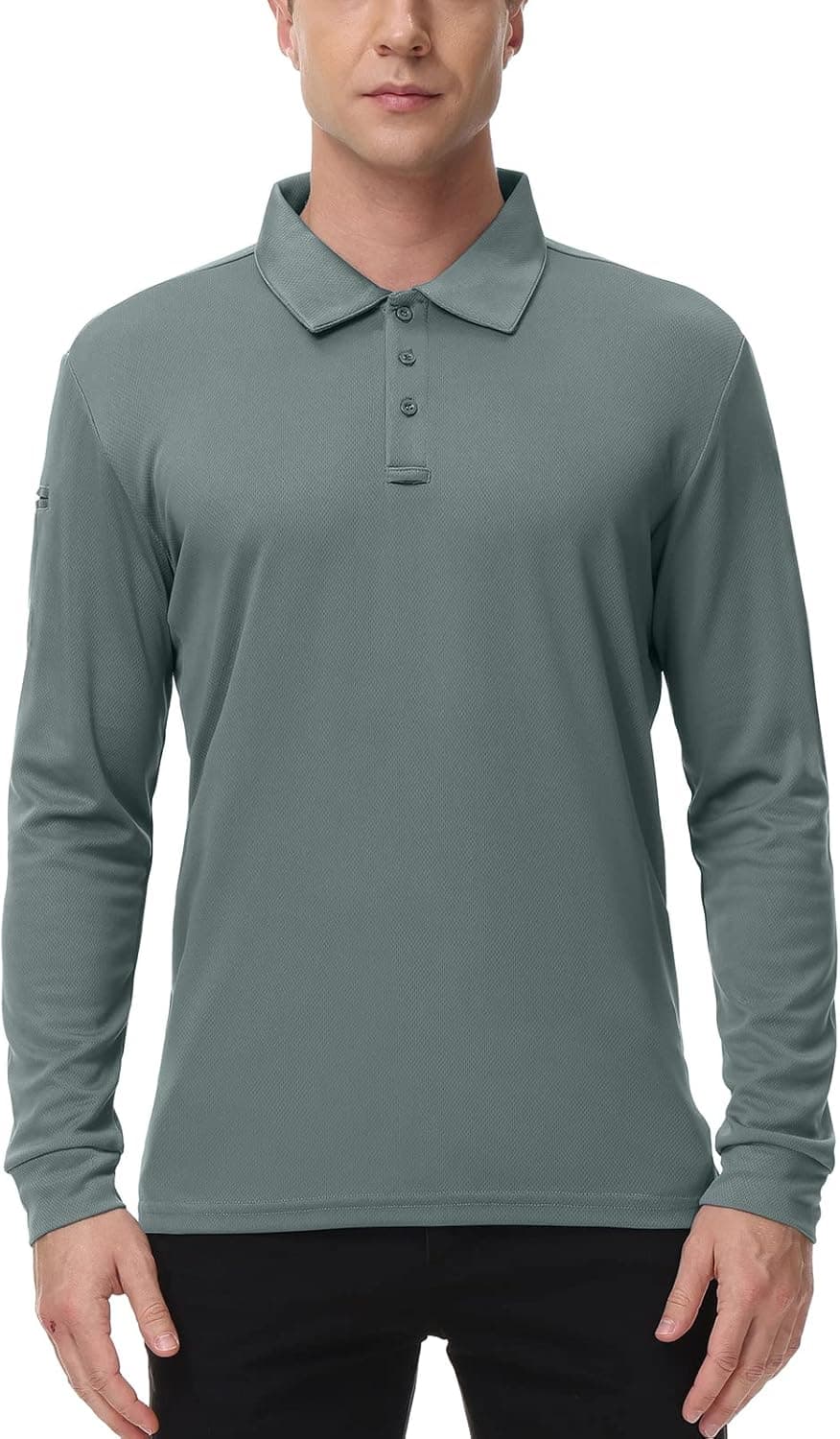 MOHEEN Mens Long Sleeve Moisture Wicking Performance Polo Shirts Casual Solid Golf Pique Shirts