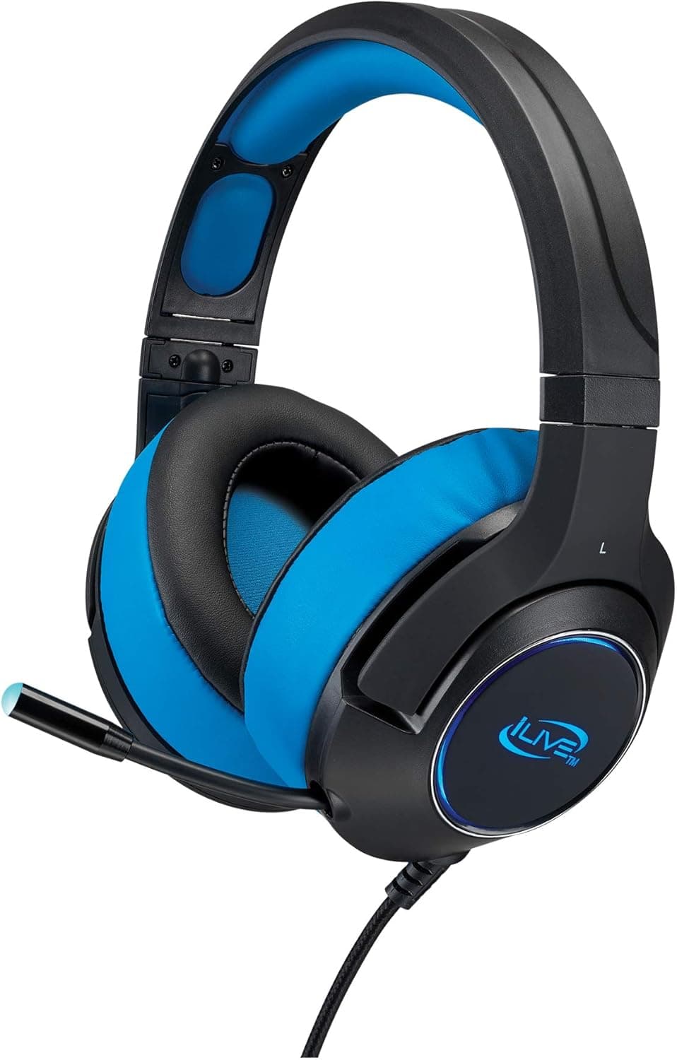 iLive Gaming Headphones, Adjustable Headband, 7.6 x 3.43 x 7.9 Inches, Black/Blue (IAHG49B)