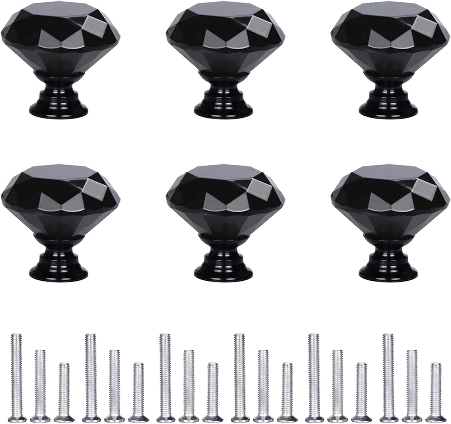 D-buy 6 Pack Drawer Pulls Dresser Knobs Drawer Knobs Drawer Handles Crystal Knobs Drawer Pulls and Knobs Cabinet Door Knobs Glass Knobs with Screws (30 mm, 6 Pack, All Black)