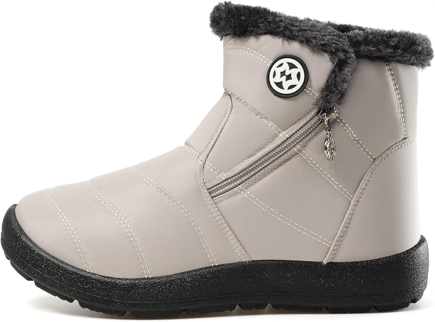 Womens Snow Boots Fur Lined Winter Boots Anti-Slip Warm Ankle Booties Flat Slip On Outdoor Sneakers Comfortable Shoes