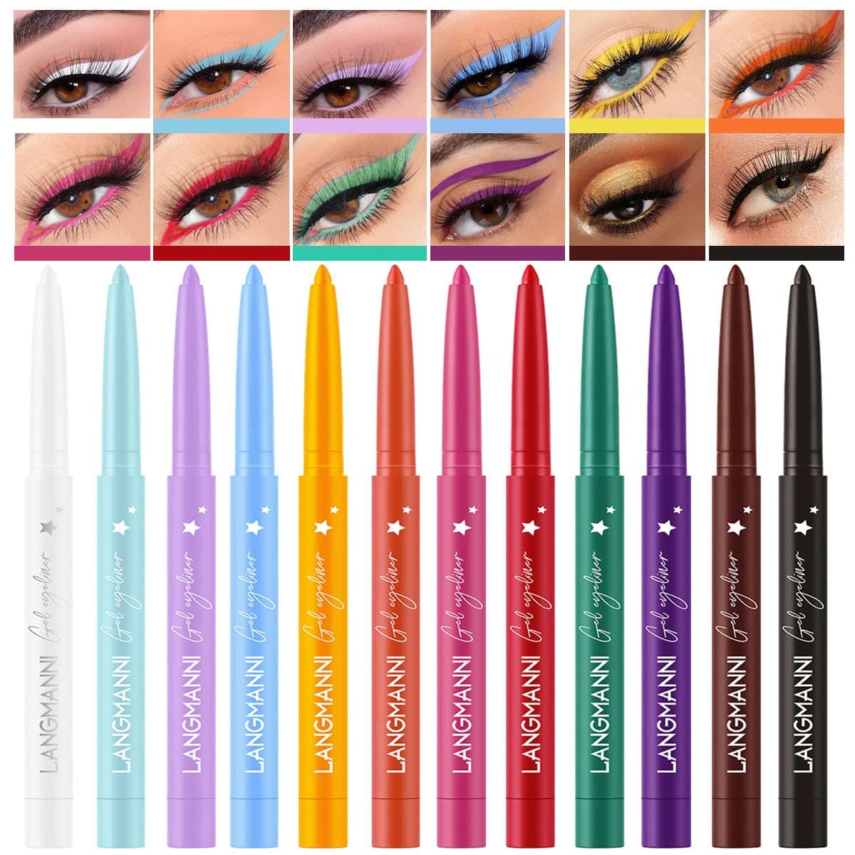 BestLand 12 Colors Matte Creamy Eyeliner Set Rainbow Red Black White Brown Colorful Neon Eyeliner Pencil Pigmented Smudgeproof Long Lasting Gel Eye Liner Makeup Gift Kit for Women (Set D)