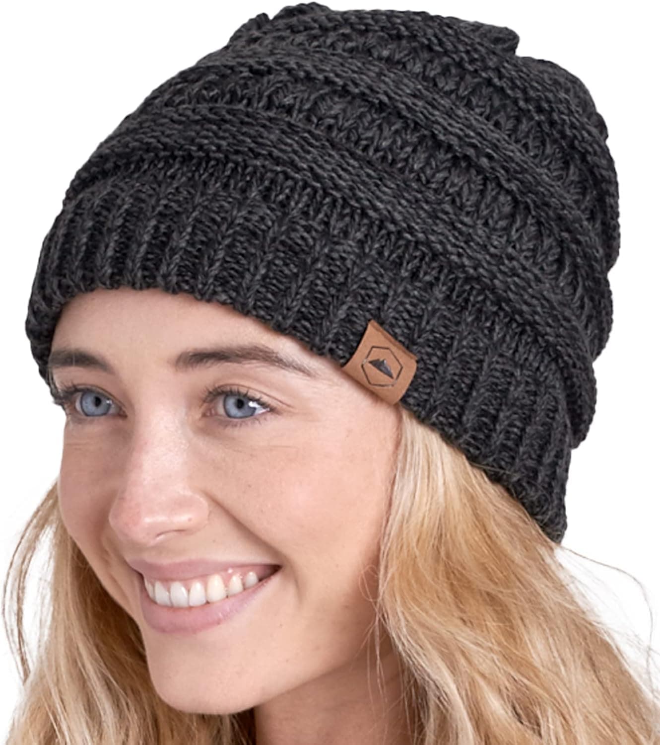 Tough Headwear Womens Beanie Winter Hat - Warm Chunky Cable Knit Hats - Soft Stretch Thick Cute Knitted Cap for Cold Weather