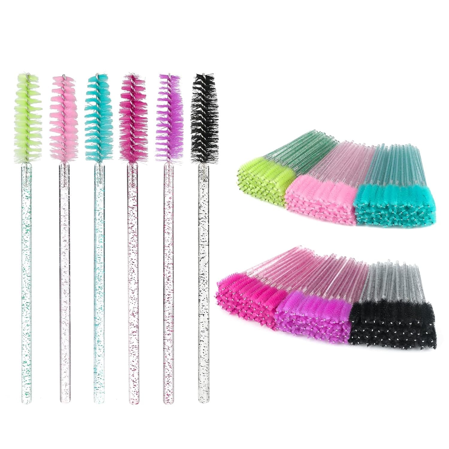 G2PLUS 300PCS Crystal Eyelash Mascara Brushes Wands Applicator Makeup Kits Mascara Wands Lash Spoolies for Eyelash Extensions and Eyebrow Brush (Colourful)