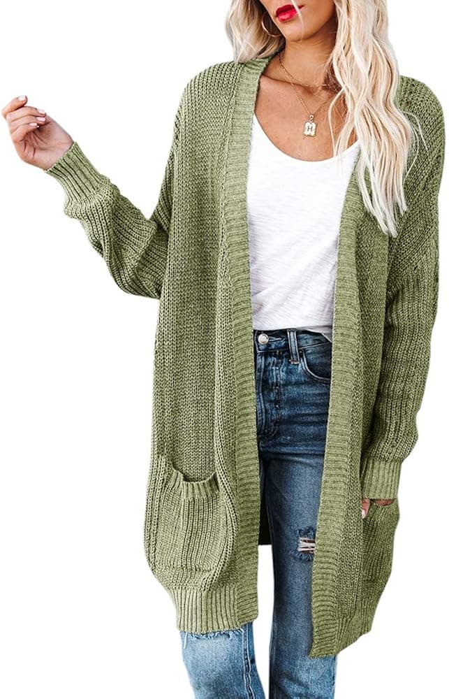 Yskkt Womens Plus Size Long Sleeve Chunky Knit Cardigans Sweater Kimono Batwing Open Front Casual Outwear with Pockets