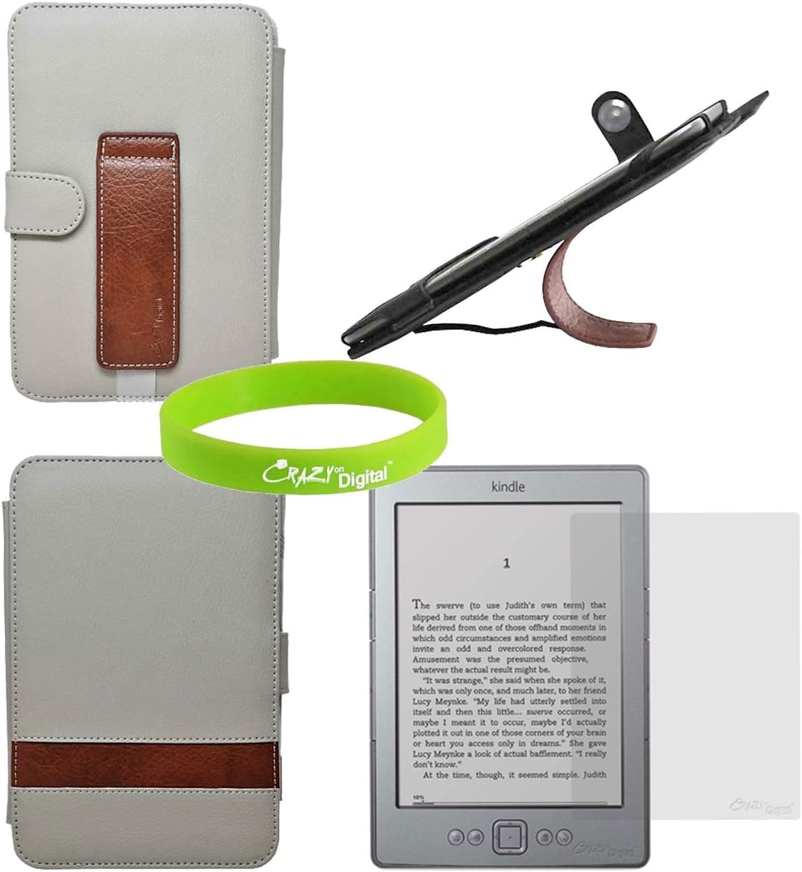 CrazyOnDigital Stand Leather Case Cover with Screen Protector for Amazon New Kindle 4 (Gray)
