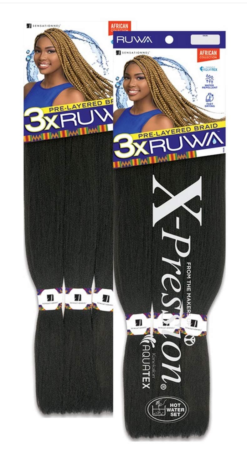 [MULTI PACKS DEAL] SENSATIONNEL AFRICAN COLLECTION KANEKALON AQUATEX PRE-LAYERED SYNTHETIC BRAID 48" / WATER-REPELLENT - 3XRUWA (2PACKS, 1B)