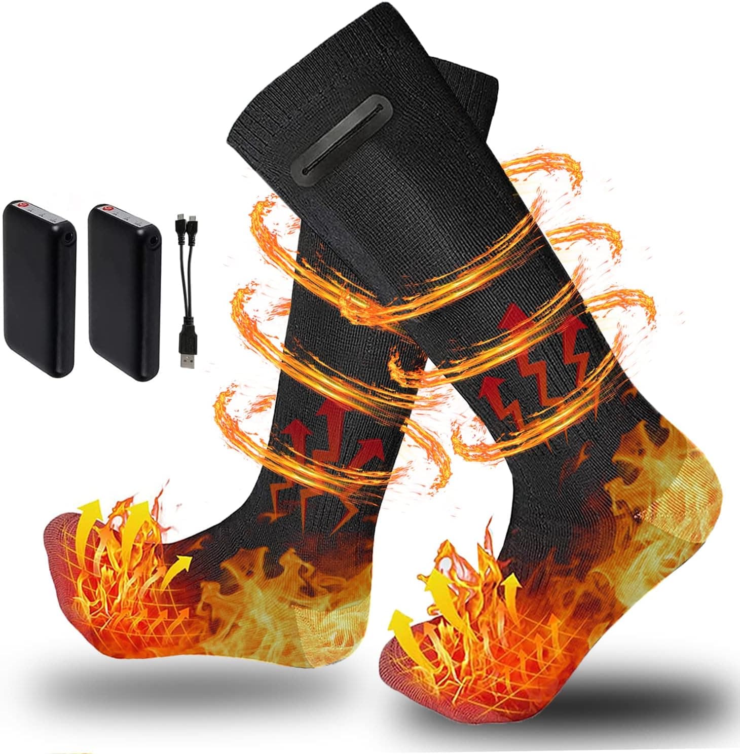 WaooHeat Electric Heated Socks for Men Women 3 Level Heat Rechargeable Battery Cotton Thermal Heating Socks with Super Stretch 3.7V 4000mAh Winter Outdoor Sports Skiing Hiking Hunting Foot Warmer