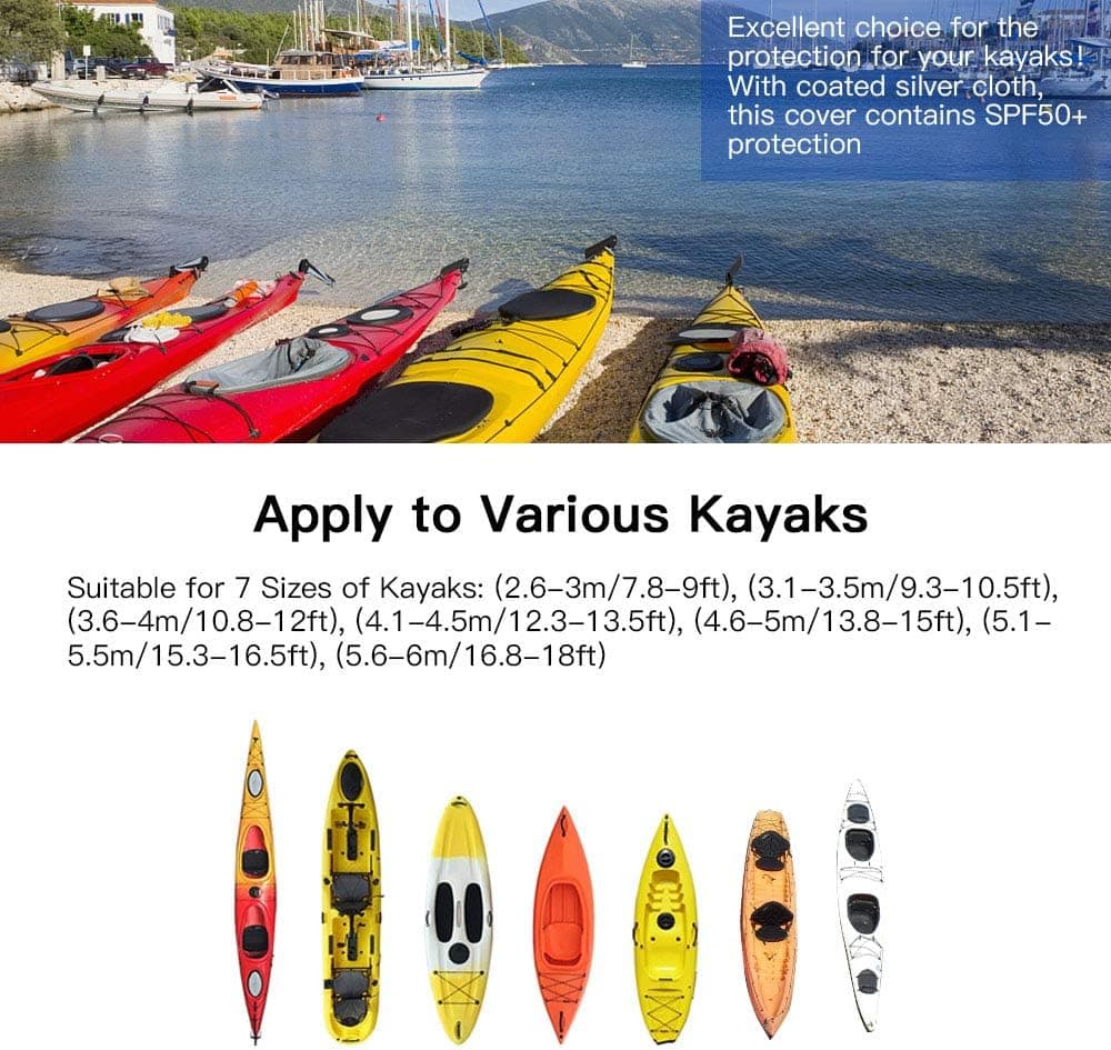 Richermall 2.6m-6m Kayak Canoe Storage Dust Cover- Waterproof UV Sunblock Shield Protector for 7 Sizes Range Fishing Boat/Kayak/Canoe (Suitable for 12.3-13.5ft Kayak, Sand Digital)