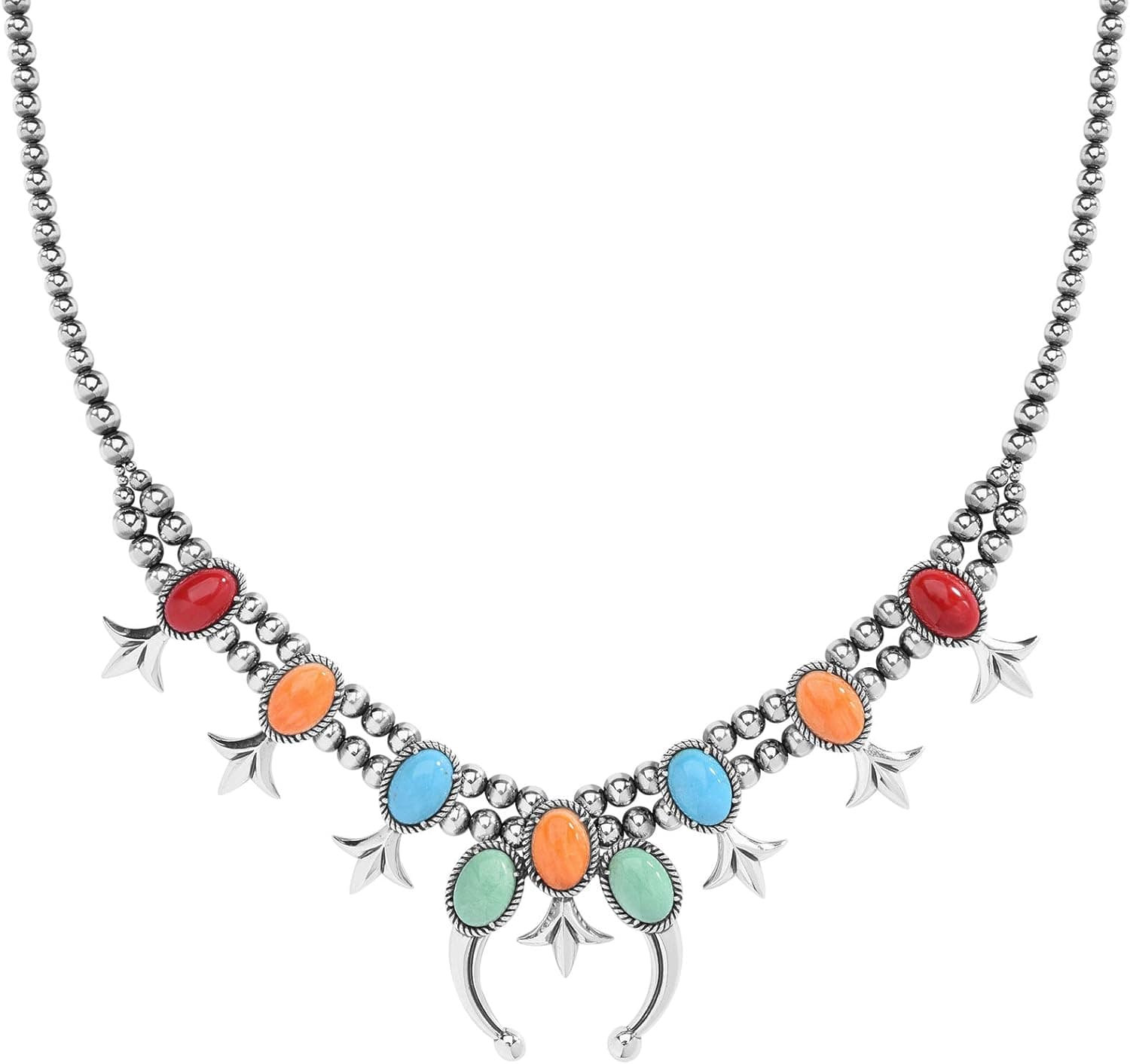 American West Sterling Silver Multicolor Gemstone Squash Blossom Necklace 18 to 21