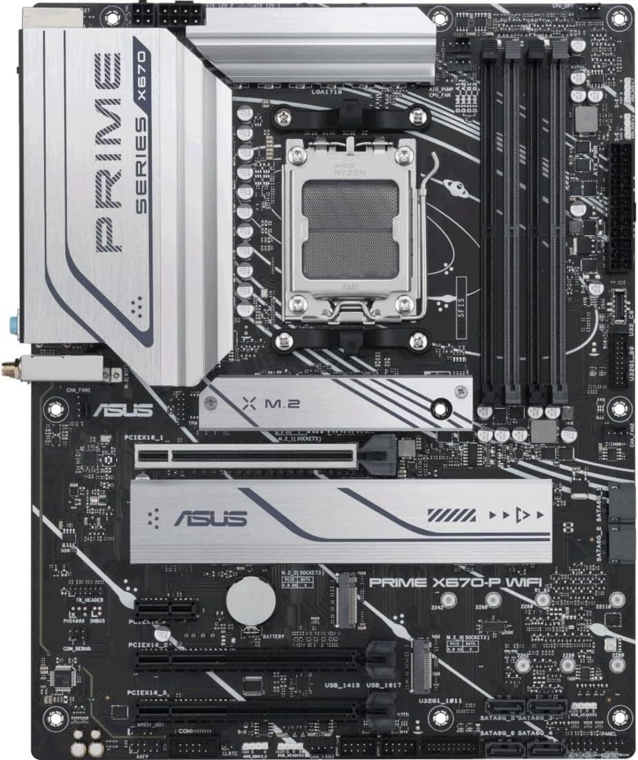 ASUS Prime X670-P WiFi Socket AM5 (LGA 1718) Ryzen 7000 ATX Motherboard(DDR5,Three M.2 Slots, USB 3.2 Gen 2x2 Type-C®, USB4® Support, WiFi 6 and 2.5Gb Ethernet)