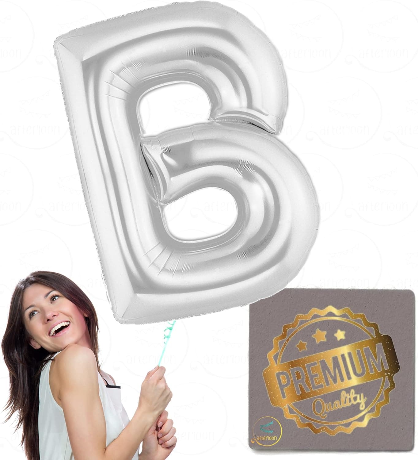 40 Inch Giant Jumbo Helium Foil Mylar Balloons for Party Decorations (Premium Quality), Glossy Silver, Letter B