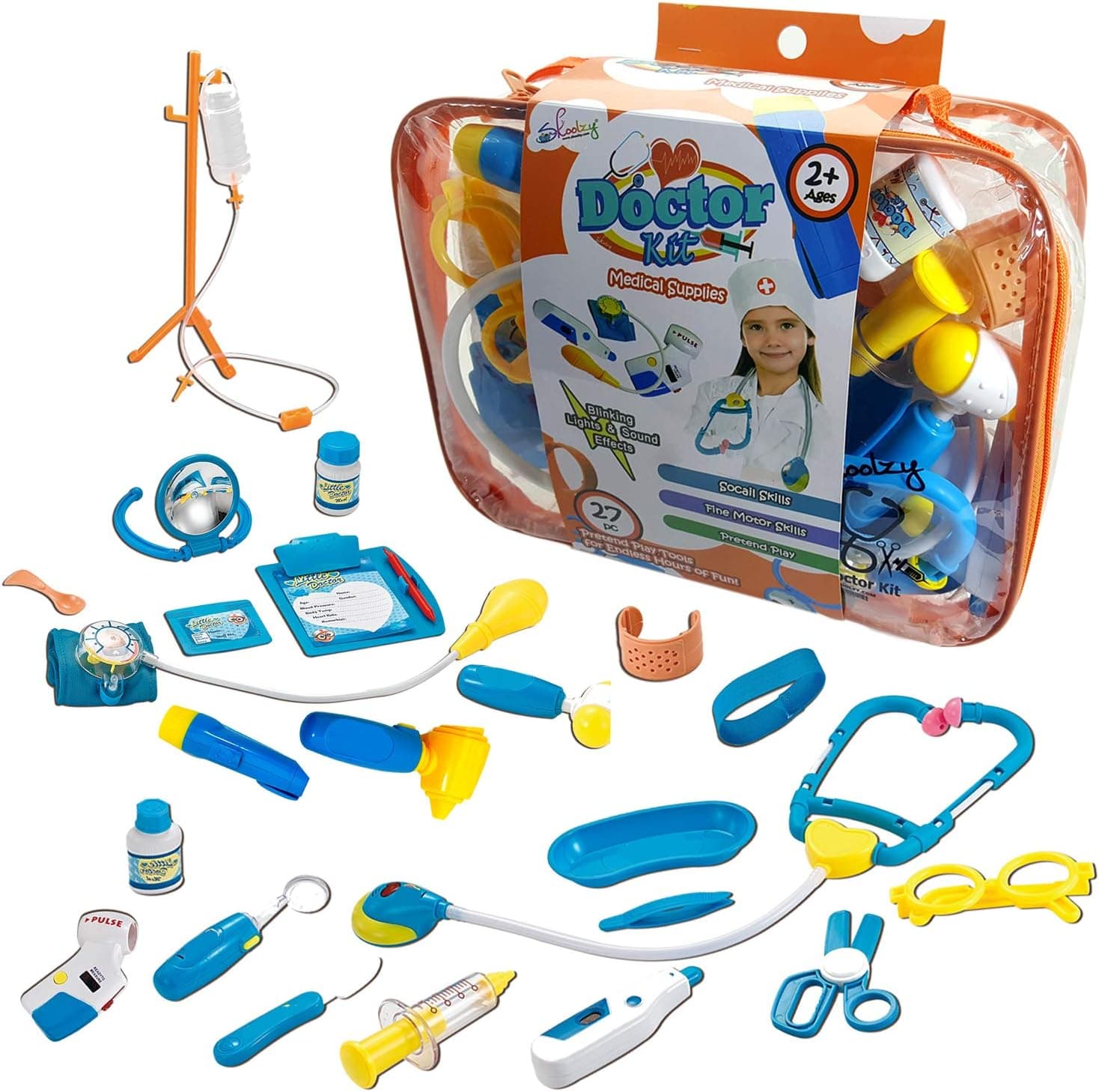Skoolzy Toy Doctor Kit for Kids Hospital Pretend Play Set - Toddler Toys for 3 4 5 Year Old Boys and Girls - Montessori Dramatic Play Dr Dress Up Games Sounds & Lights Stethoscope