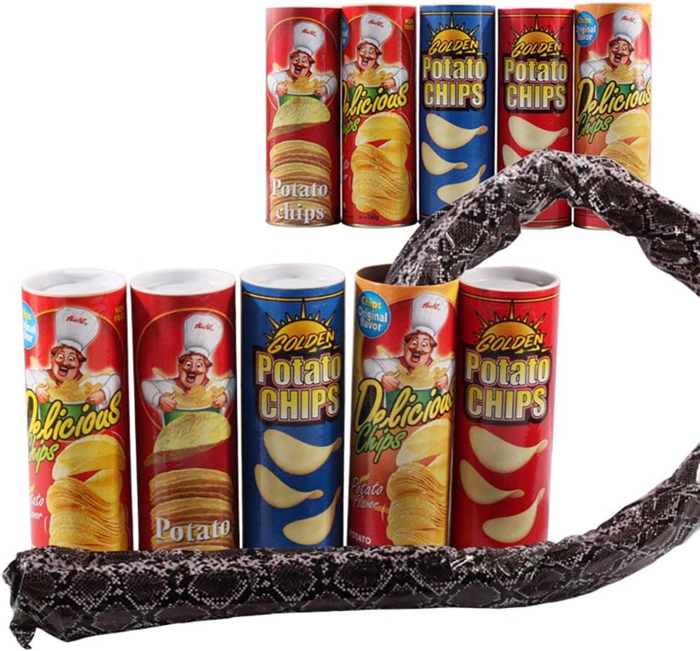Ouken 1 PCS Tricky Toys Potato Chip Snake Can Jump Fake Snake Joke Prank Fool's Day Toy Halloween Toy(Random Color)
