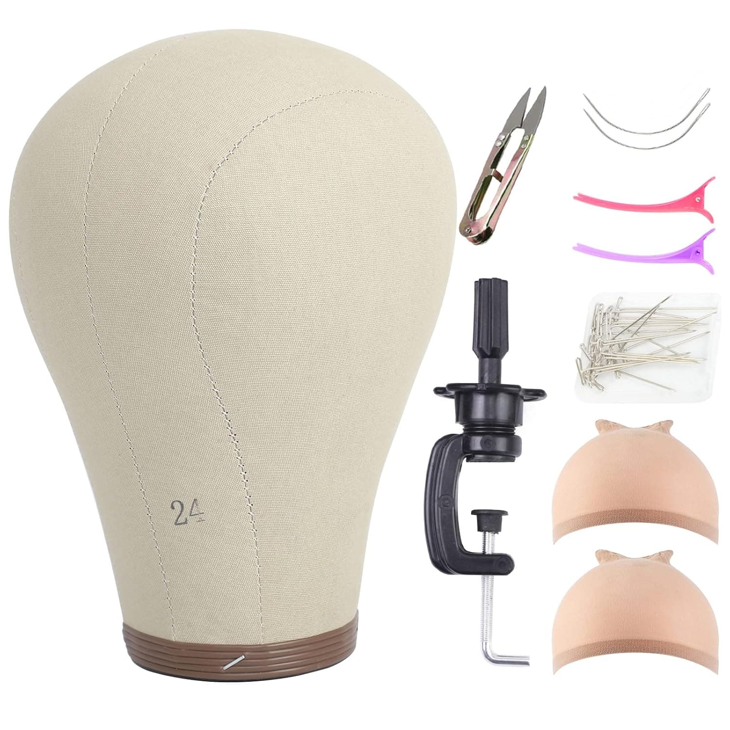 Wig Head Mannequin Head For Wigs - Lihui Wig Head With Stand For Making Wigs, Cork Canvas Block Head Mannequin Head Stand With Mount Hole (22.5 Inch)