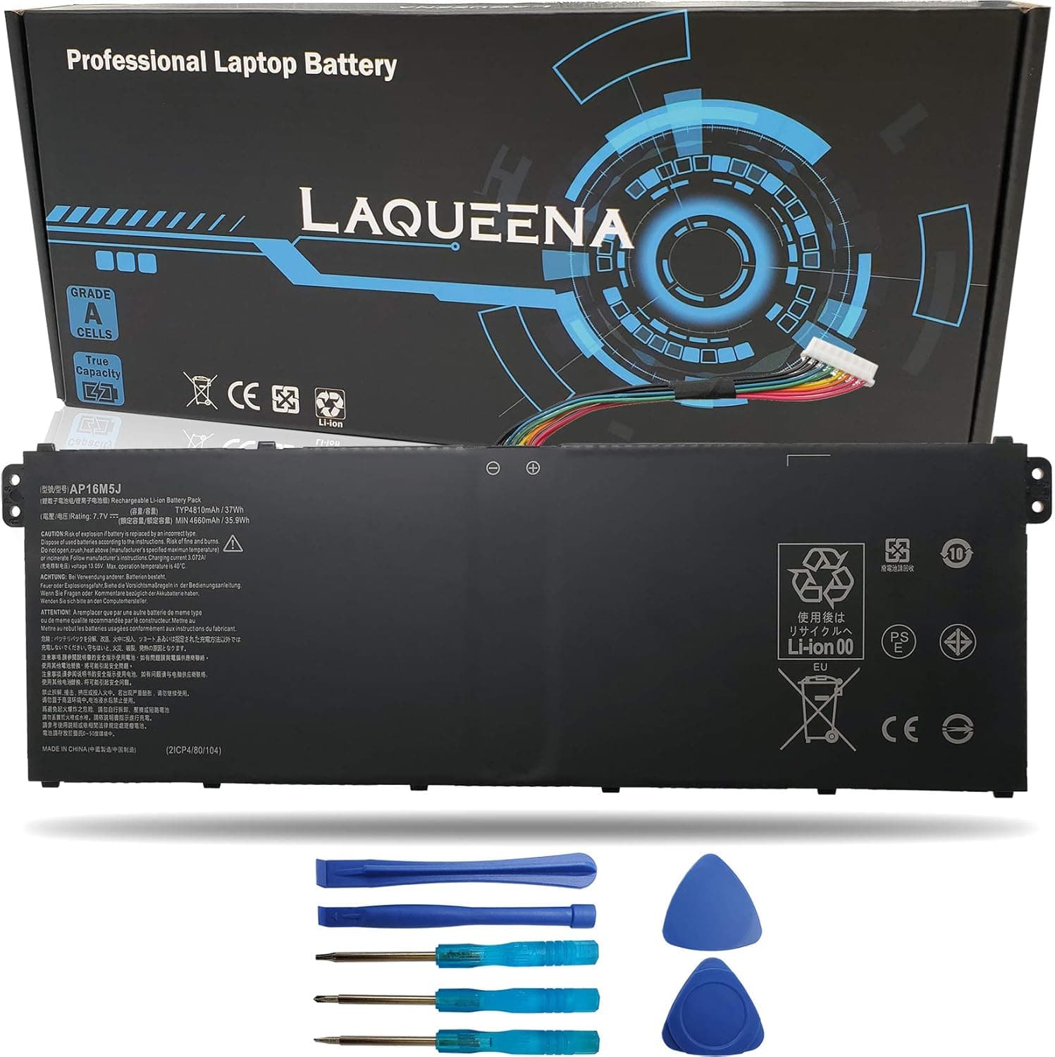 Laqueena AP16M5J Laptop Replacement Battery for Acer Aspire 1 A114-31 A114-31-C4HH A114-31-C5GM 3 A314-31 A315-21 A315-51 5 A515-51 A515-51-75UY ES1-523 Series KT.00205.004 7.7V 37WH 4-Cell