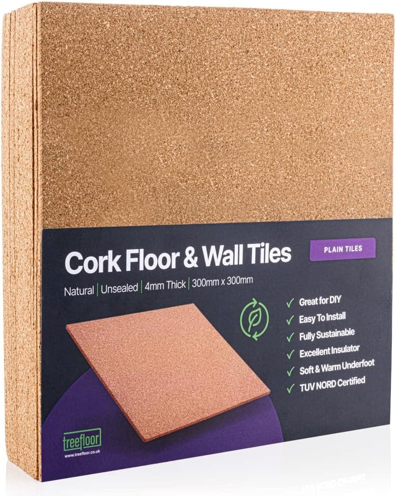 Cork Tiles Natural (1.44 sqm Coverage) - 300x300mm Tiles | Great for Floors, Walls, DIY, Pin Boards & Craft Projects | Acts as Sound Proofing & Insulation (Pack of 16)