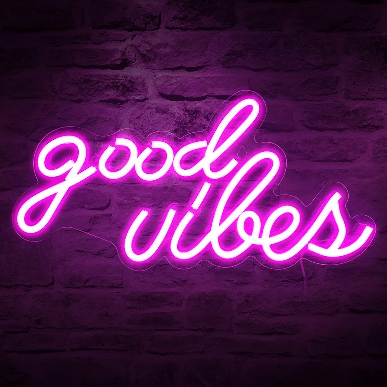 DECANIT Good Vibes Neon Sign for Wall Decor Powered by USB Neon Light for Bedroom Decor, Pink Color,16.1"x 8.3"x 0.6"