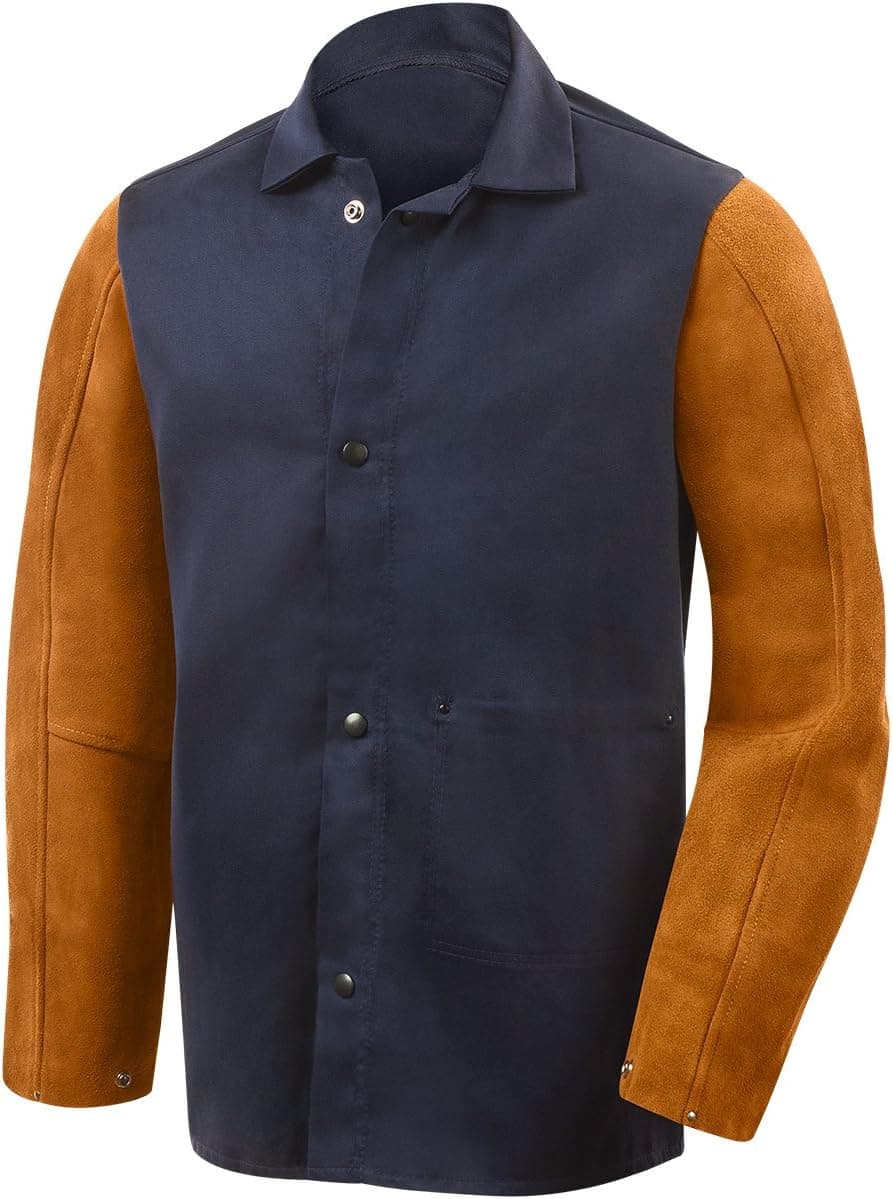 Steiner 1260-M 30-Inch Jacket, Weldlite Plus Navy Cotton, Rust Cowhide Sleeves, Medium