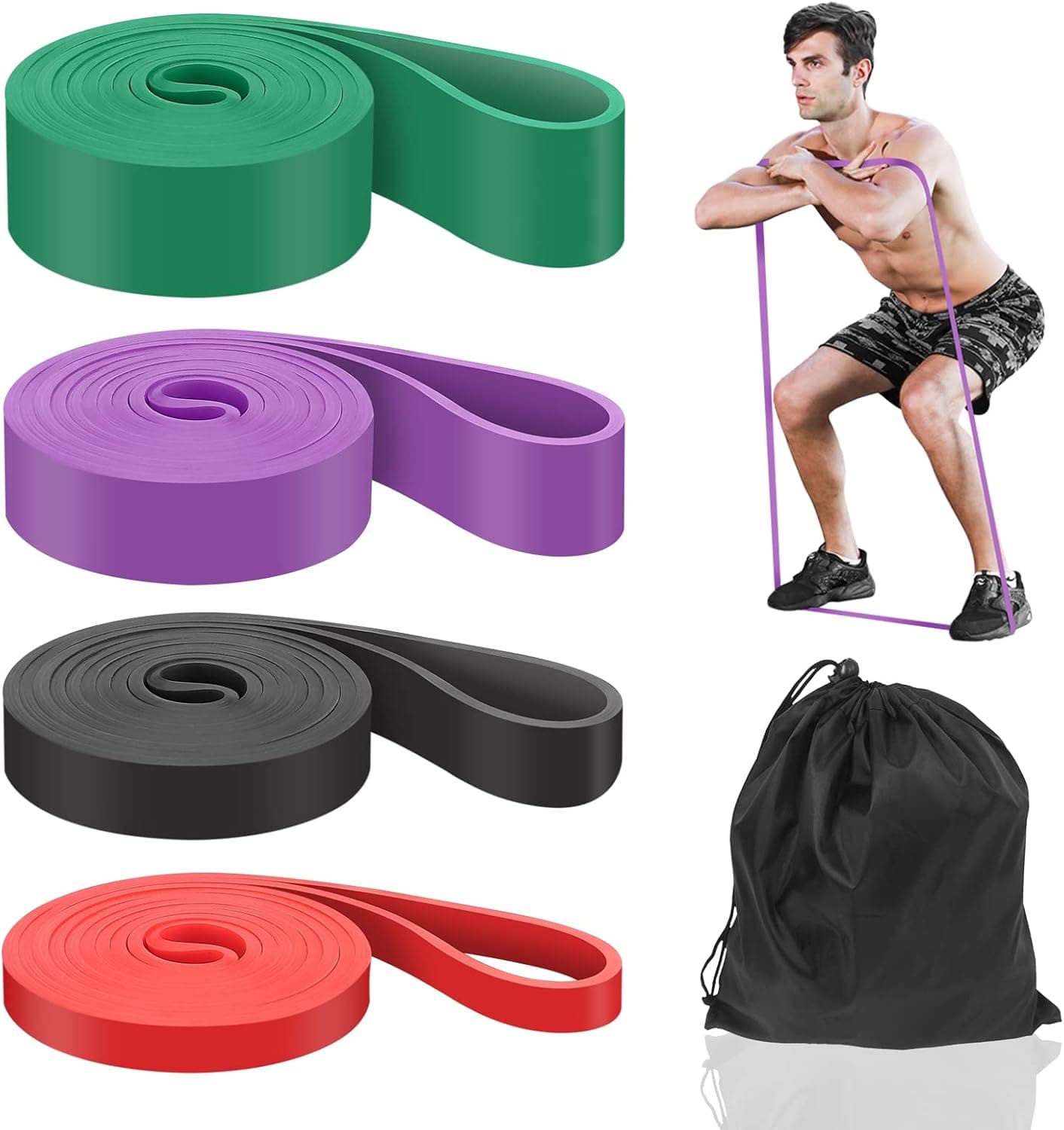 Pull Up Assistance Bands Resistance Band Set Stretch Bands for Exercise Workout Resistance Bands Resistance Loop Bands for Body Training Chin Ups Yoga Gyms Home Fitness (Set of 4 Levels)