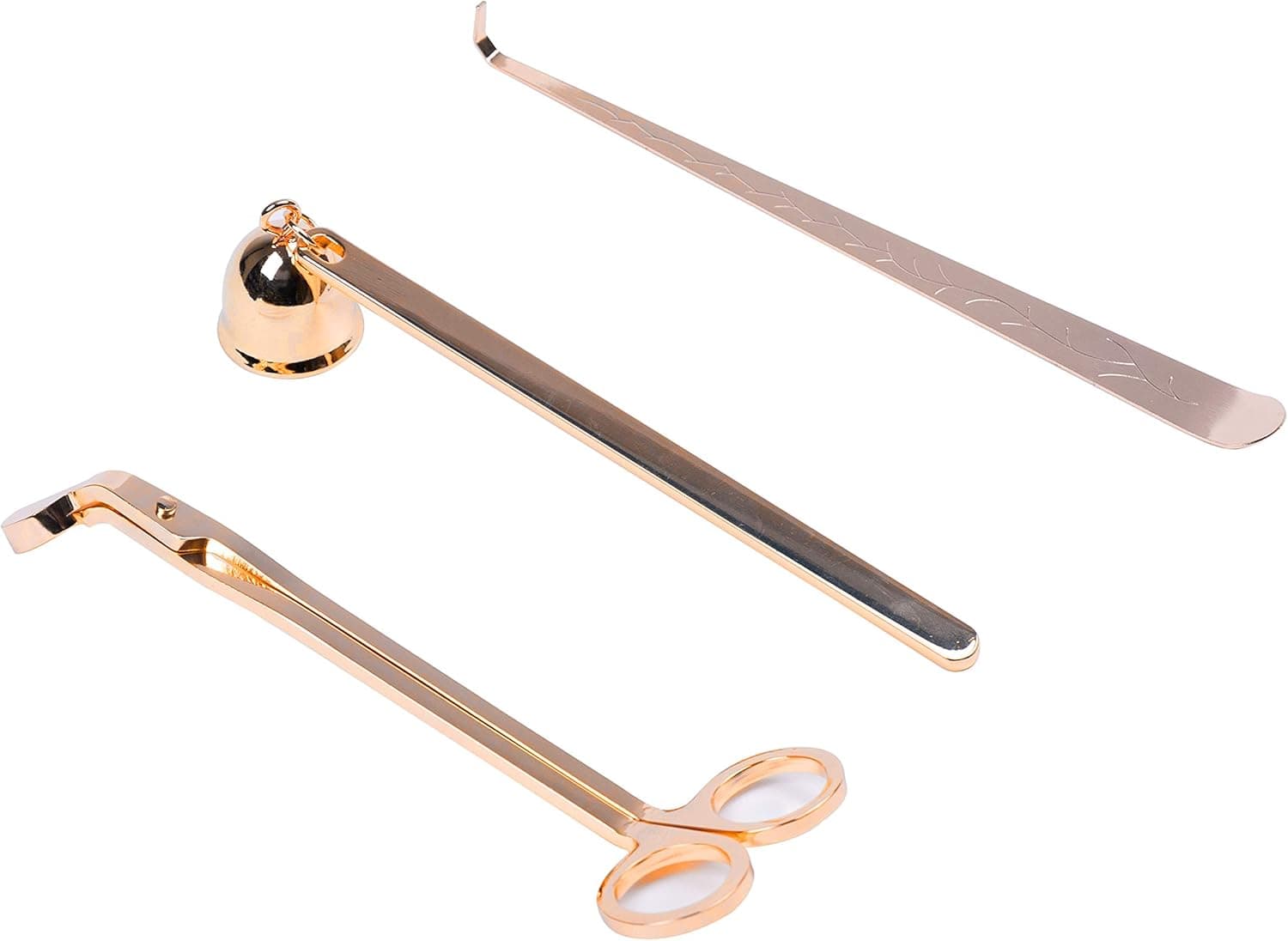 MANULENA 3 in 1 Candle Accessory Set - Gold - Candle Wick Trimmer, Candle Wick Dipper, Candle Wick Snuffer. Candle Care Tools - Gift Set for Candle & Aromatherapy Lovers - GD