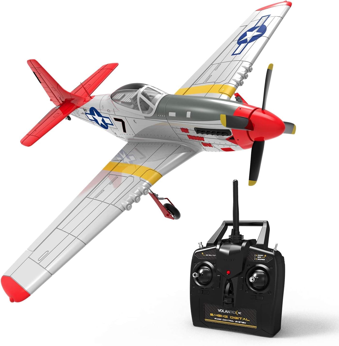 VOLANTEXRC Remote Control Airplane RC Airplane Mustang RC Aircraft Plane Ready to Fly with 6-Axies Gyro System, Well Slow Glide Performance, Best Park Flyer for Beginners, Adults (768-1 RTF Red)