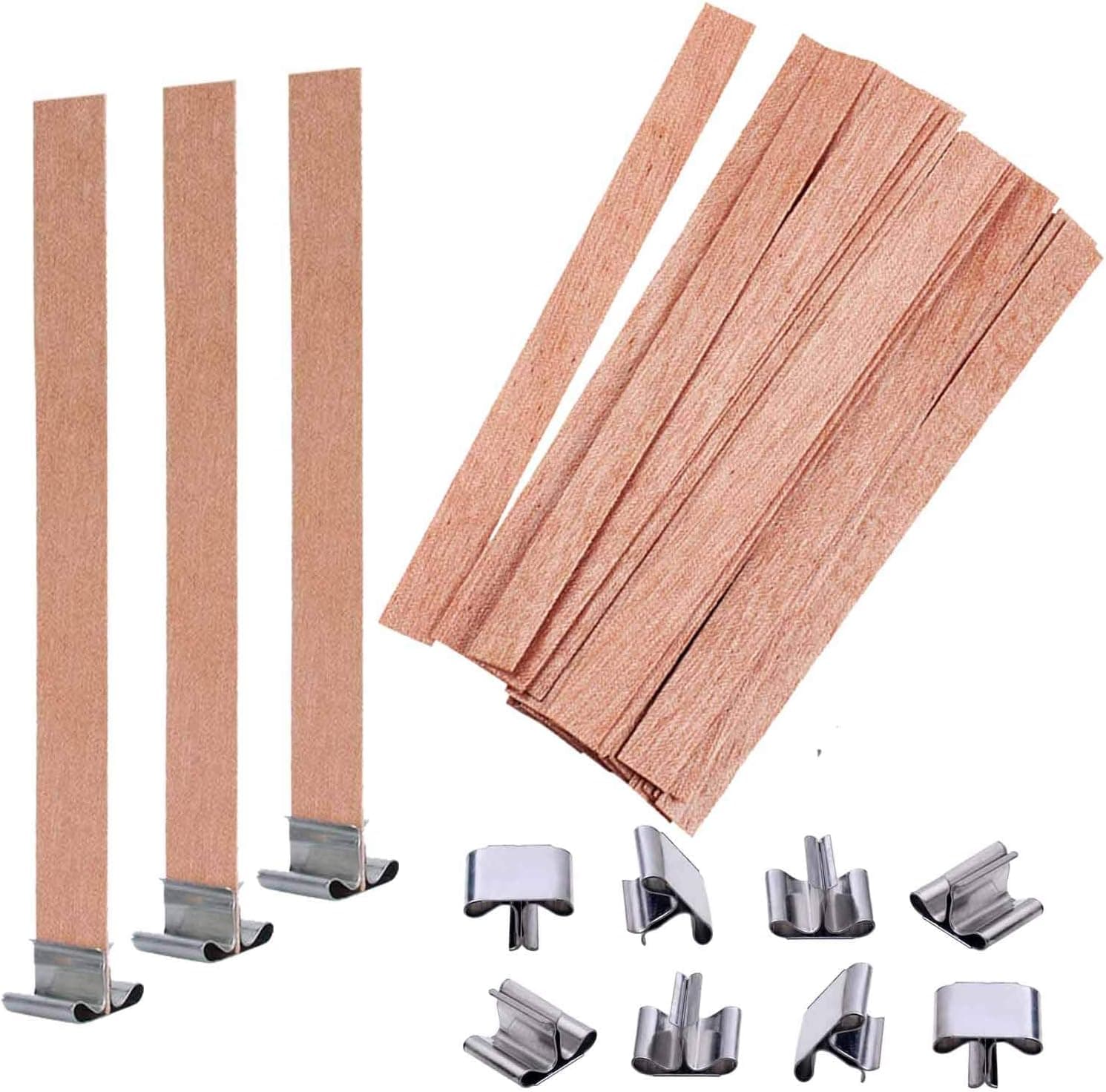 Wood Candle Wicks 60 Set Smokeless Natural Candle Wicks 5.1 X 0.5 Inch Environmental-Friendly Wooden Candle Wicks with Iron Stand for DIY Candle Making Craft
