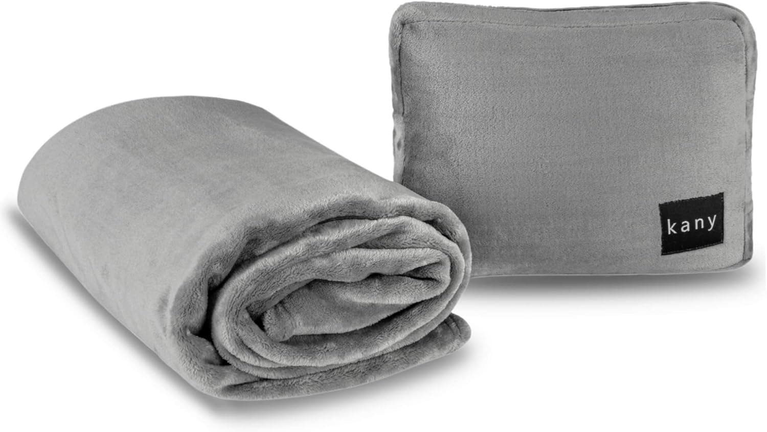 Kany Luxury Travel Blanket Pillow with Foot Pouch | 2-in-1 Ultrasoft | Large, Lightweight, Packable, Carrying Bag with Luggage Strap | Airplane, Train, Car | Neck and Lumbar Support |(Charcoal Grey)
