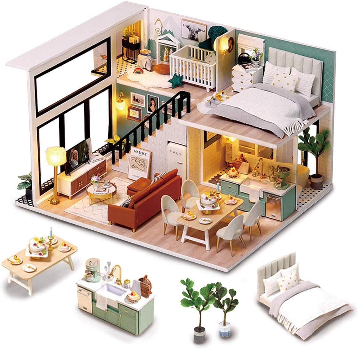 GuDoQi DIY Miniature Dollhouse Kit, Tiny House kit with Furniture and Music, Miniature House Kit 1:24 Scale, Great Crafts Gift for Birthday Father's Day, Comfortable Life