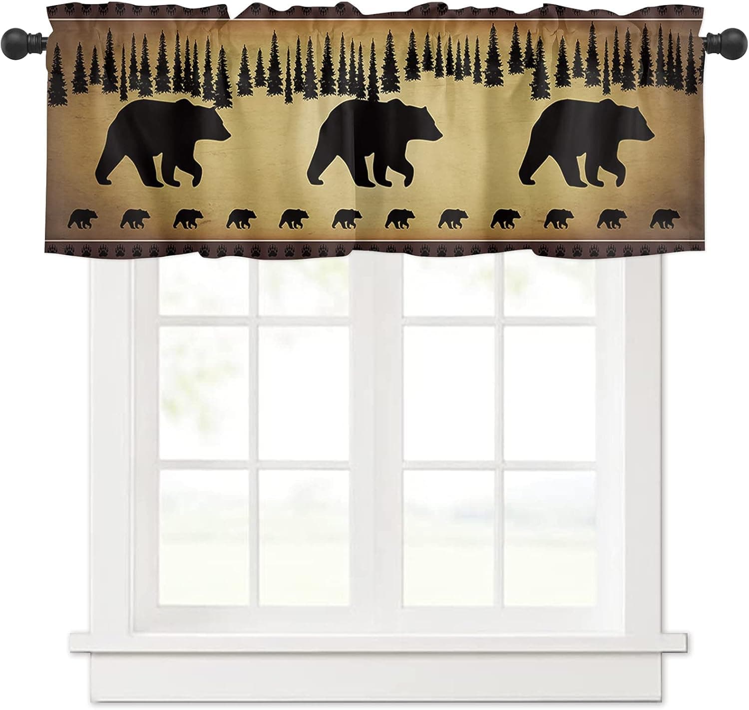 Black Bear Valances for Windows - 54 x 18 Inch, Kitchen Valance Vintage Forest Farm Backdrop Rod Pocket Curtain Valances Window Treatment for Living Room, Bedroom, 1 Panel