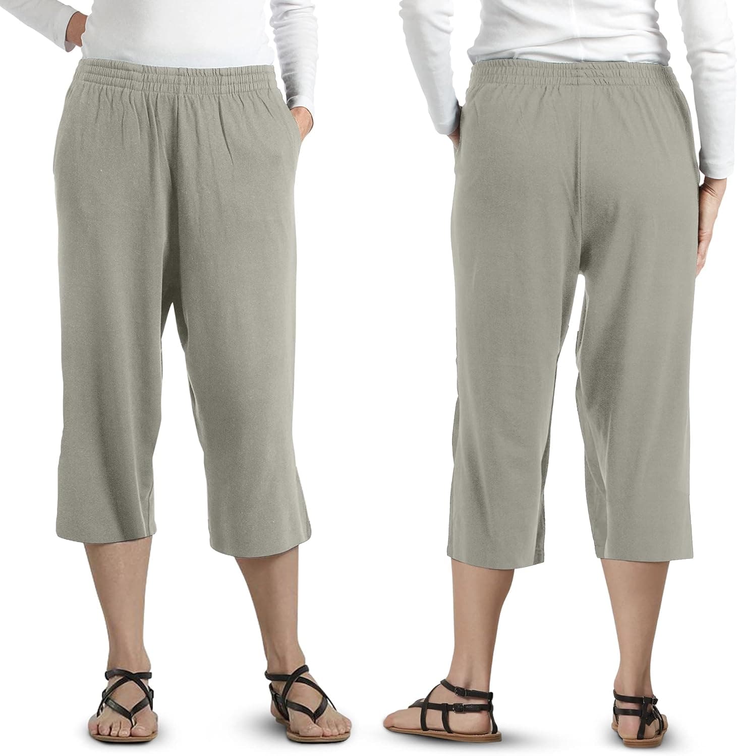 Pembrook Capri Pants for Women with Pockets | Cotton Jersey Knit Womens Capris with Elastic Waist | Easy Pull On Capri Sweatpants for Women Gray