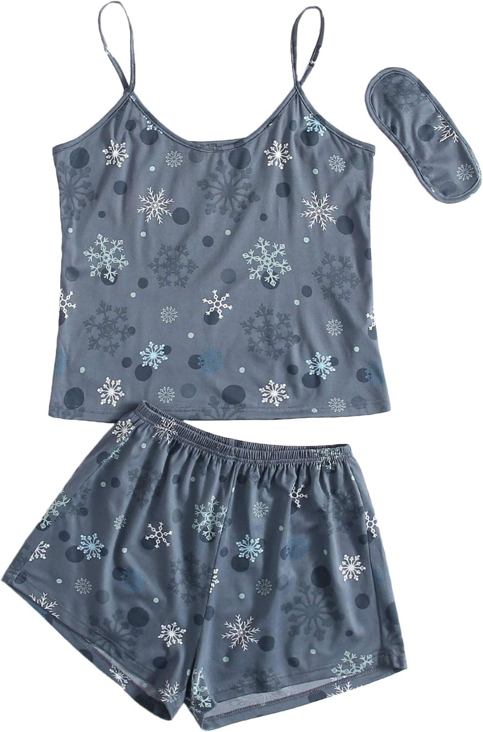 SweatyRocks Women's Graphic Print Sleeveless Cami Top and Shorts Two Piece Pajama Set Dusty Blue XL