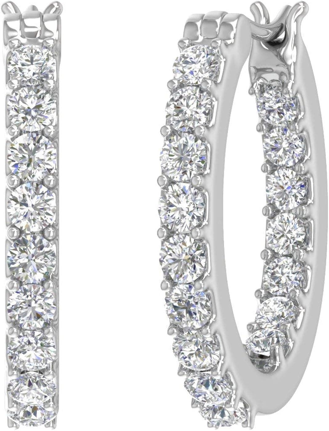 1 Carat Prong Set Diamond Inside-out Hoop Earrings in 14K Solid Gold - IGI Certified (SI1-SI2 Clarity)