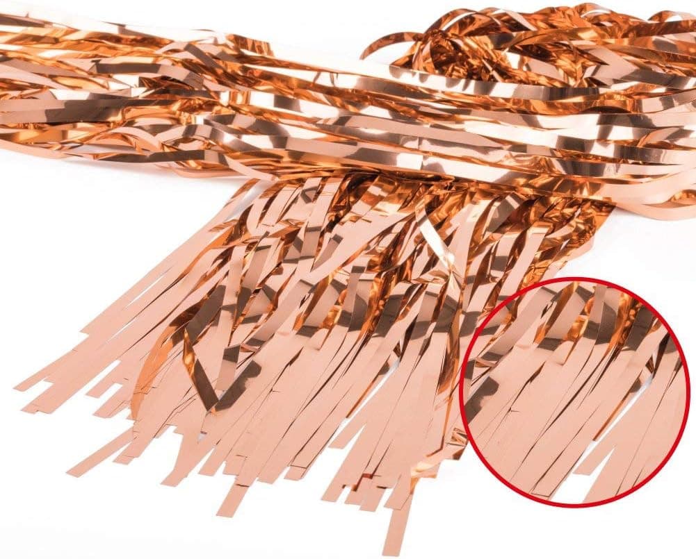 2 Pack Champagne Gold Foil Curtains Metallic Fringe Curtains Shimmer Curtain, 3.2ft x 9.8ft Shiny Metallic Tinsel Party Door Curtain Photo Booth Props for Birthday Wedding Party Christmas Decorations