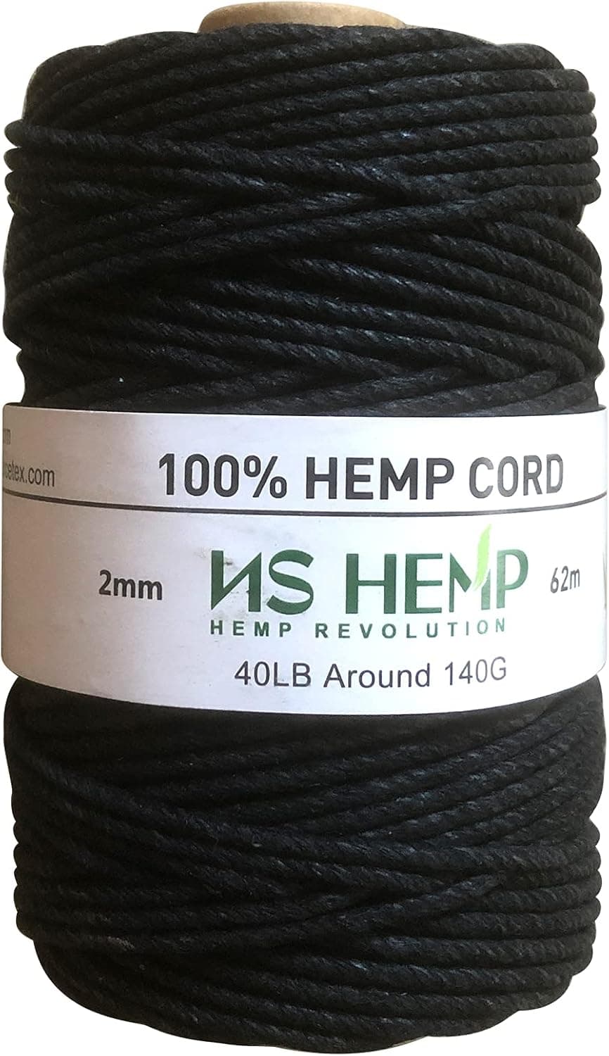 NS HEMP 100% Hemp String Hemp Twine 2MM 205 Feet (40# Black)