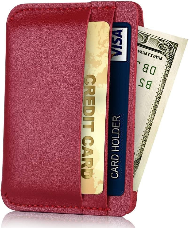 Fuinloth Slim Wallet, Minimalist Leather Card Case for Men/Women Red