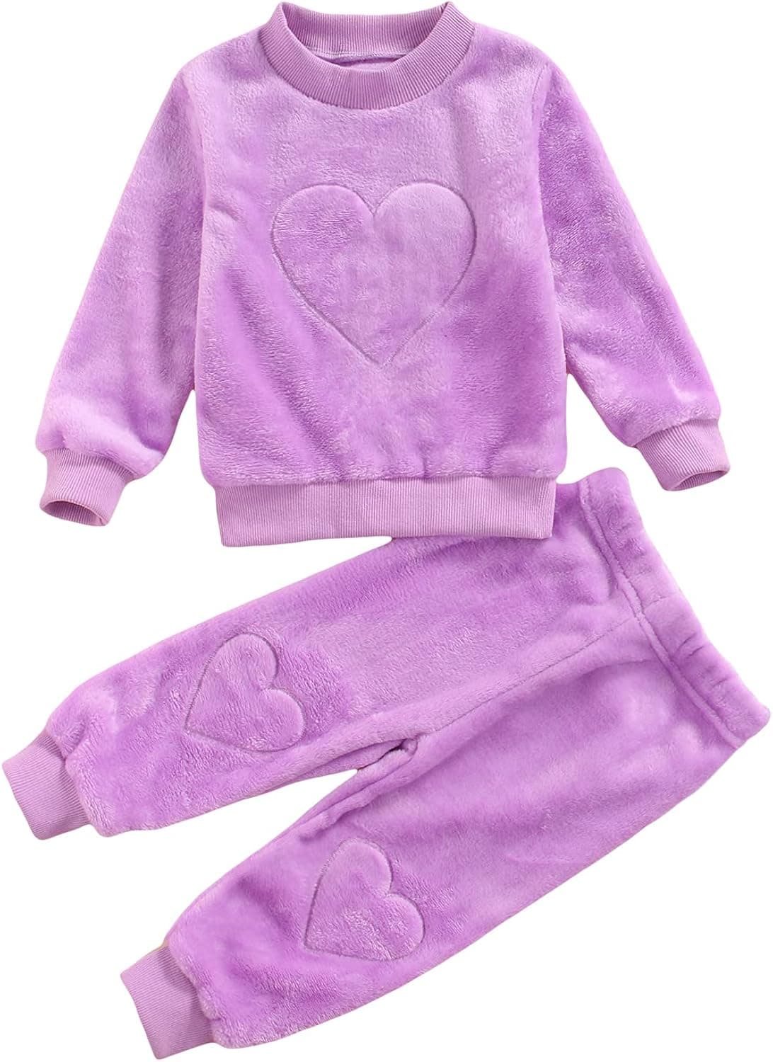 Toddler Baby Girl Clothes Winter Warm Fleece Sweatshirt Tops and Pants 2Pcs Fall Tracksuit Outfits Set