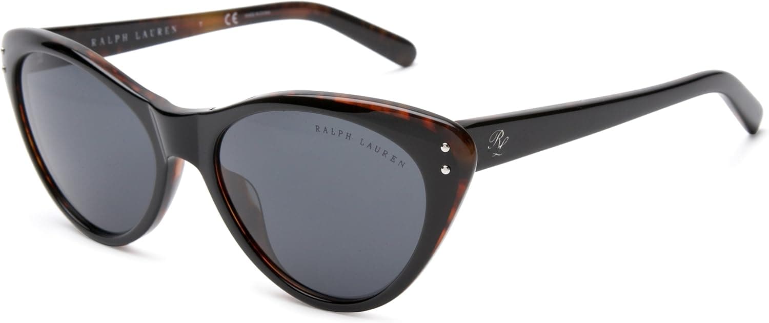 Ralph by Ralph Lauren Women's RL8070 Cat Eye Sunglasses, Black/Havana/Grey, 56 mm